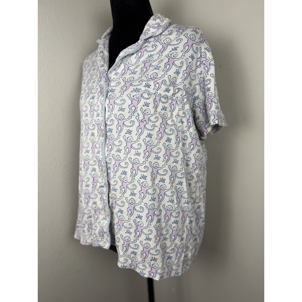 Roller Rabbit Pajama Top Womens Large Monkey Print Pima Cotton Button Front - Picture 2 of 9
